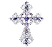Axmerdal Cross brooches and pins for women Sparkling Aquamarine Clear Crystal Rhinestones Holy Cross Christian Religious Jewelry, S, Alloy Steel, rhinestone