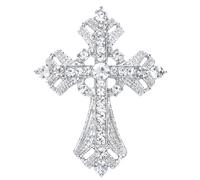 Axmerdal Cross brooches and pins for women Sparkling Aquamarine Clear Crystal Rhinestones Holy Cross Christian Religious Jewelry, S, Alloy Steel, rhinestone