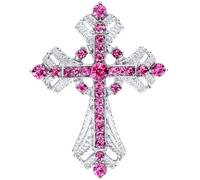 Axmerdal Cross brooches and pins for women Sparkling Aquamarine Clear Crystal Rhinestones Holy Cross Christian Religious Jewelry, S, Alloy Steel, rhinestone