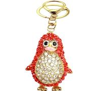 Axmerdal Silver Cross Rhinestone Keychain Charm Pendant Purse Bag Crystal Key Holder Arts Craft Pendant Inspiration Key Ring (red penguin)
