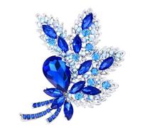 Axmerdal Wedding Bridal Big Crystal Rhinestone Bouquet Brooch Alloy Pin for Women (blue leaf bouquet)