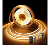 AXMOTUT COB LED Strip Lights 5m, 2700K Warm White Dimmable LED Strip, 1600 LEDs Super Bright DC24V LED Light Strip CRI90+ with RF Remote and UKCA Power Supply for DIY Home Decoration