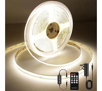 AXMOTUT COB LED Strip Lights 5m, 4000K Natural White Dimmable LED Strip, 1600 LEDs Super Bright DC24V LED Light Strip CRI90+ with RF Remote and UKCA Power Supply for DIY Home Decoration