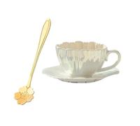 AXMQILY Petals Ceramic Cup with Saucer for Home, White | Floral Mug, Ceramic, Coffee Cup, Suitable for Adults and Use, Tea Cups