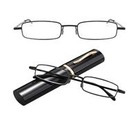 AXNKDH 2 Pairs Slim Pocket Reading Glasses, Blue Light Blocking Metal Frame Spring Hinge Mini Compact Skinny Rectangle Lightweight Unisex Magnifying Eyewear with Portable Pen Clip Case