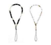 AXNKDH 2 Pcs Beaded Phone Charm Strap, LOVE Letter Soft Pottery Wrist Lanyard, Anti-Lost Hand Chain, Black White Universal Decorative Strap for Phone Case Keychain Bag Accessories