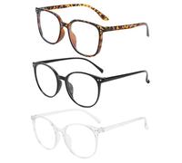 AXNKDH 3 Pack Blue Light Blocking, Round Frame, Light Weight Clear Lens Reading Glasses for Women & Men; Computer Glasses, Anti-Glare Eyeglasses