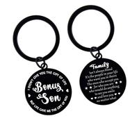 AXNKDH Stepson Keyring, Stainless Steel Double Sided Engraved Keychain, Meaningful Bonus Son Keepsake Gift for Birthday Christmas Graduation from Stepmum Stepdad