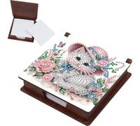 AXNSATRE 160 Sheets DIY Office Diamond Art Note Box, Reusable Message Paper Storage Box, Portable Study Holder Box for Office Study Woman Man Family (Kitten)