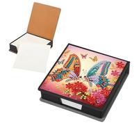 AXNSATRE 160 Sheets DIY Office Diamond Art Note Box, Reusable Message Paper Storage Box, Portable Study Holder Box for Office Study Woman Man Family (Butterfly)