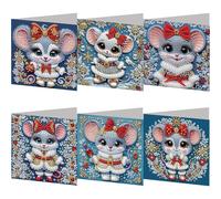 AXNSATRE 6pcs DIY Diamond Art Cards Kits for Adults, 5D Diamond Greeting Cards Kits Art Birthday Cards Birthday Gifts for Families, Friends, Partners (Christmas Mouse (With Envelope))
