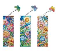 AXNSATRE Diamond Art Bookmarks Kits for Adults,DIY Small Diamond Painting Bookmark, 5D Diamonds Dot Craft Making for Book Lovers with Special Shaped Drills(3Pcs Flower Scenes-38)