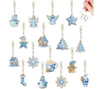 AXNSATRE Diamond Painting Keychain Kits 5D DIY Diamond Art Pendants Double Sided Hanging Key Chains for Christmas Party Decoration DIY (16pcs Winter Keychains)