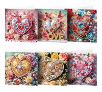 AXNSATRE DIY Diamond Art Cards Kits for Adults, 5D Diamond Greeting Cards Kits Art Birthday Cards Birthday Gifts for Families, Friends, Partners(6Pcs Heart-101)
