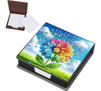 AXNSATRE DIY Office Diamond Art Note Box, Reusable Message Paper Storage Box, Portable Study Holder Box for Office Study Woman Man Family (PU Notecard Box Flowers)