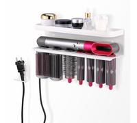 AXNSATRE Hair Dryer Holder Wall Mount for Dyson - No Drill Storage Rack for Dyson Airwrap & Supersonic, Adhesive Organizer Stand for Dyson Airwrap Dupes, White Bathroom Holder Station