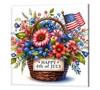 AXNSATRE Independence Day Flowers DIY Round Drill Diamond Painting Kit with Frame 25x25cm Diamond Dots Paintings Picture Arts Craft for Adults Beginners Home Decor