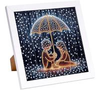 AXNSATRE with Frame Diamond Art Kits for Adults,5D Full Special Shaped Pearl & Round Drill Diamond Painting Kits for Beginners Crafts (Girl and Boy in Rainy Night) 18x18cm