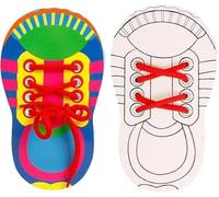 AXOBOG 2Pcs Wooden Lacing Shoe for Kids - Learn to Tie Shoe Laces Practice Kit, Educational Shoe Tying Tools for Children, Durable Kids Laces for Shoe Tying Practice