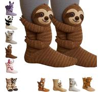 axodsnl 3D Knit Animal Socks, Funny Animal Socks for Women Men, Novelty Warm Cute Hand Crochet Christmas Cotton Sock(Sloth)