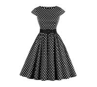 AXOE Women 50s Dresses Rockabilly Vintage Inpired Belted Cotton Black with White Polka Dots, UK Size 16, XL