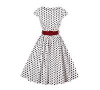 AXOE Women 50s Dresses Rockabilly Vintage Inpired Belted Cotton White Background Black Polka Dots, UK Size 14, L