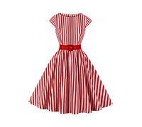 AXOE Women 50s Dresses Rockabilly Vintage Inpired Belted Cotton White Red Striped, UK Size 14, L