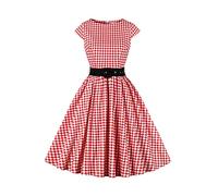 AXOE Women 50s Dresses Rockabilly Vintage Inpired Belted Cotton White Red Tartan, UK Size 10, S