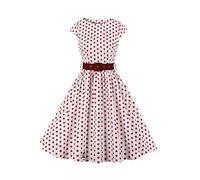 AXOE Women 50s Dresses Rockabilly Vintage Inpired Belted Cotton White with Red Polka Dots, UK Size 10, S