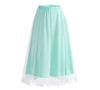 AXOE Women Embroidered Midi Tulle Skirt A-Line Mesh Elasticated High Waist Multi Layered Boho Summer Skirts for Wedding Guest Party Mint Green and White Polka Dot, UK Size 12-16, L