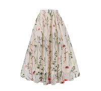 AXOE Women Long Tulle Skirt Elasticated Waist Midi Rockabilly for Wedding Cocktail Summer Evening Beige and Embroidered Floral, UK Size 20-24, 4XL