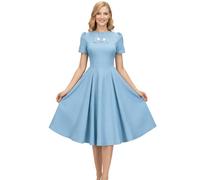 AXOE Women’s Vintage Dress 1950s Rockabilly Short Sleeve | Swing Knee-Length A-Line Skirt, Contrast Piping, Concealed Back Zip, Sizes S-4XL, Machine Washable, Cocktail Summer Tea Party