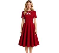 AXOE Women’s Vintage Dress 1950s Rockabilly Short Sleeve | Swing Knee-Length A-Line Skirt, Contrast Piping, Concealed Back Zip, Sizes S-4XL, Machine Washable, Cocktail Summer Tea Party