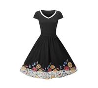 AXOE Women Vintage Dresses 50s Tulle Midi Dress Cocktail Prom Homecoming Wedding Guest Party Wear Festival Outfit Black F09, UK Size 16, XL