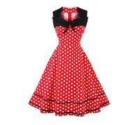 AXOE Women's 1950s Vintage A-Line Cocktail Dress Retro Rockabilly Polka Dot Square Neck Sleeveless Party Dress for Women Red and White UK Size 22, 4XL