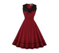 AXOE Women's 1950s Vintage A-Line Cocktail Dress Retro Rockabilly Solid Colors Square Neck Sleeveless Party Dress for Women Burgundy UK Size 20, 3XL