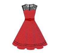 AXOE Women's 1950s Vintage A-Line Dress Fit and Flare Swing with Removable Belt for Wedding Guest & Cocktail Party UK Red and White Polka Dot, Size 22, 4XL