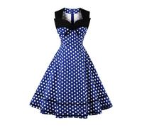 AXOE Women's 1950s Vintage Rockabilly Dresses A-line Fancy Costumes Sleeveless for Wedding Tea Party Blue and White Polka Dots UK Size 16, XL