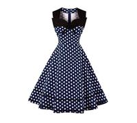 AXOE Women's 1950s Vintage Rockabilly Dresses A-line Fancy Costumes Sleeveless for Wedding Tea Party Navy Blue and White Polka Dots UK Size 16, XL