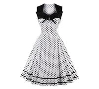 AXOE Women's 1950s Vintage Rockabilly Dresses A-line Fancy Costumes Sleeveless for Wedding Tea Party White and Black Polka Dots UK Size 18, XXL