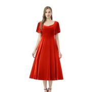 AXOE Women's Velvet Evening Dress A-Line Midi for Autumn Winter Wedding Guest Cocktail Party Prom Terracotta, UK Size 16, XL