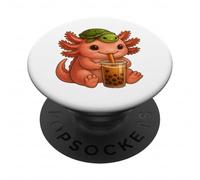 Axolot Wearing Turtle Backpack Boba Tea Kawaii Axolots lover PopSockets Adhesive PopGrip