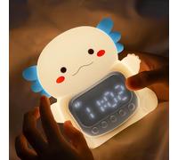Axolotl Alarm Clock with Night Light for Kids, Rechargeable Silicone Lamp Time to Wake Clock Cute Animal Tabletop Lamp, Perfect Sleep Companion for Boys Girls, White