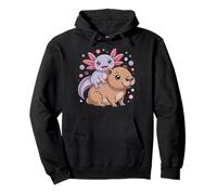 Axolotl and Capybara Kawaii Cute Animal Buddy Design Pullover Hoodie