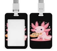 Axolotl and Pizza Funny ID Badge Holder with Lanyard Name Card Holders for Work Nurse Teacher