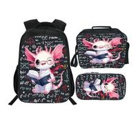 Axolotl Backpack Set for Boys Girls 3PCS Cute Animal School Bag with Lunch Box Pencil Case Kids Backpacks Toddler Elementary Bookbag 16 Inch