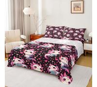 Axolotl Bedding For Kids Boys Girls Cartoon Salamander Bed Sheets Set Double Size Kawaii Ocean Sealife 4 Pieces Sheet With 16 Inch Deep Pockets Bedroom Decor Breathable Soft Microfiber Reptile Animal