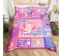 Axolotl Bedding Set Girly Kawaii Axolotl Single Comforter Cover for Teen Girls Room Decor, Cute Animal Duvet Cover Pink Purple Salamander Bed Cover with Quotes, No Comforter