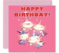 Axolotl Birthday Cards for Her Him - Party Animals Pyramid - Happy Birthday Card for Mum Dad Brother Sister Auntie Uncle Cousin Friend Family Colleague 145mm x 145mm Bday Greeting Cards