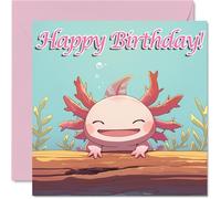 Axolotl Birthday Cards - Sea Log - Happy Birthday Card for Son Daughter Brother Sister Grandson Granddaughter Niece Nephew Cousin, 145mm Bday Greeting Cards